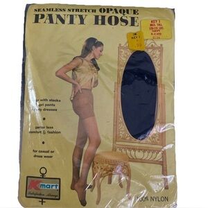 VTG 60s/70s SS Kresge-K Mart Wom M-Tall Navy Opaque Pantyhose Cool Graphics!